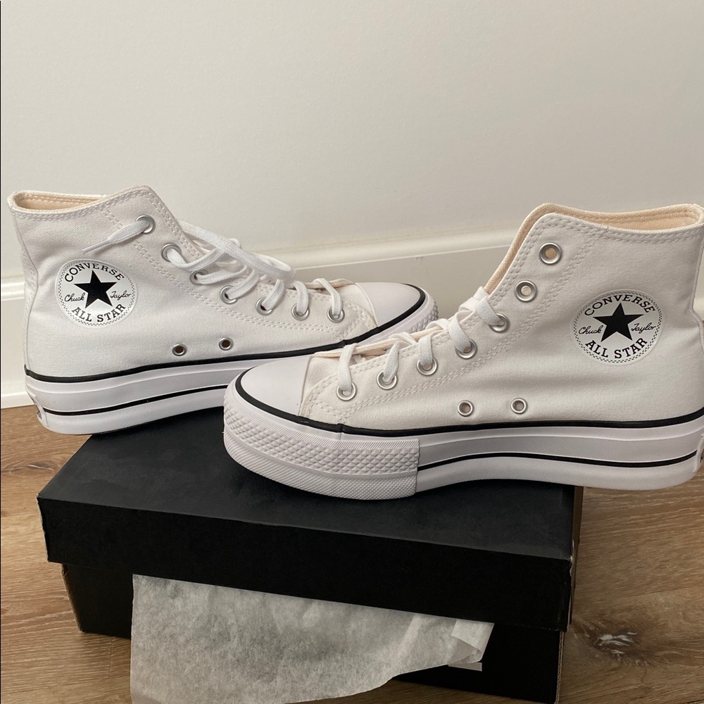 Converse All Star White Canvas High-Tops platform